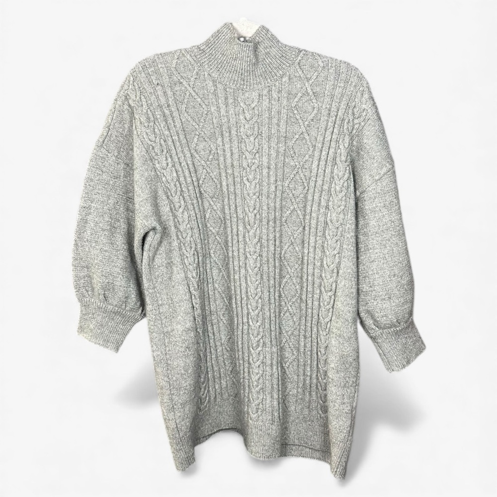 Monki Gray Cable Knit Wool Blend Turtleneck Sweater Women’s Size S